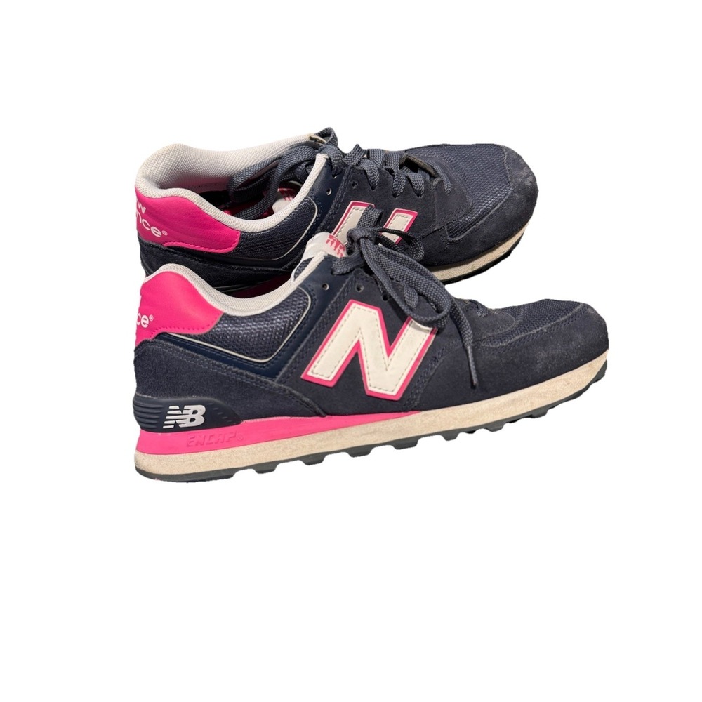 New Balance 574 Navy Pink Platform Liftstyle Shoe WL574ZCB Women 9 Excellent